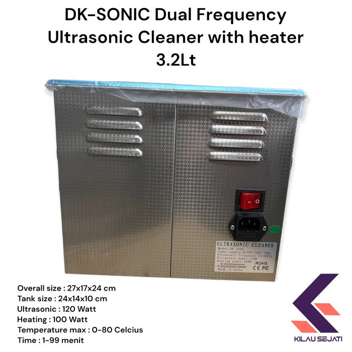 DK SONIC dual frequency digital ultrasonic cleaner with heater 3.2 Lt