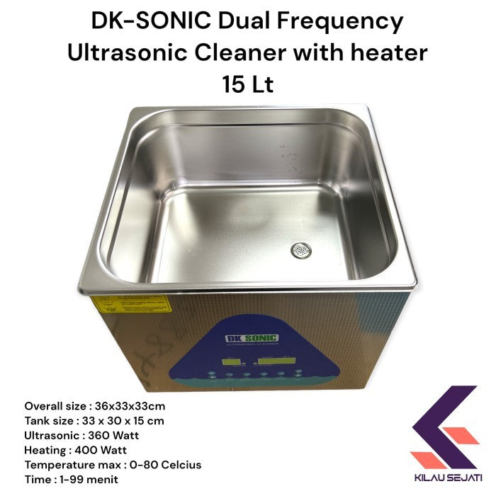 DK SONIC mesin pembersih ultrasonik dual getaran dengan pemanas 15 Lt