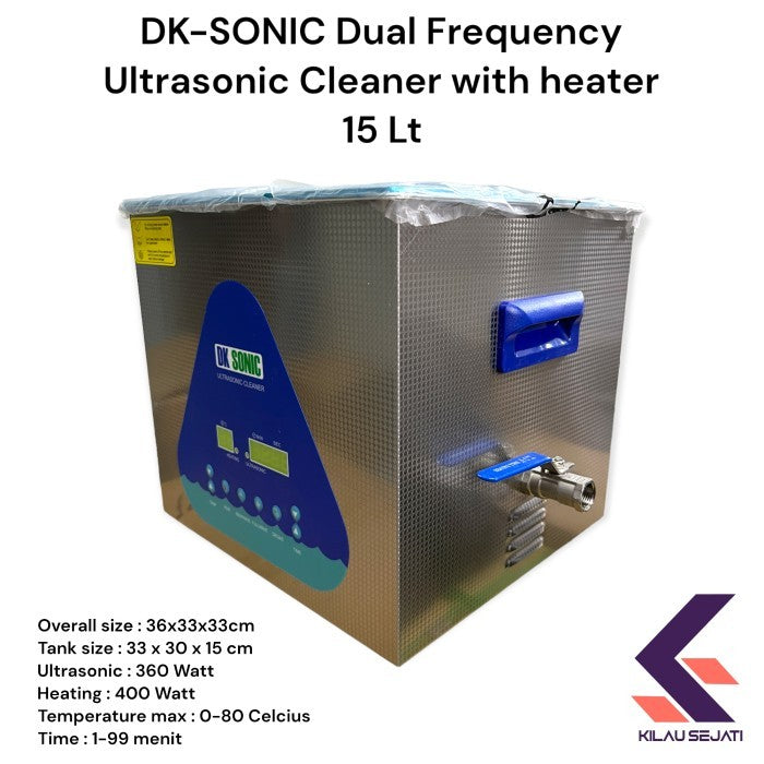 DK SONIC mesin pembersih ultrasonik dual getaran dengan pemanas 15 Lt