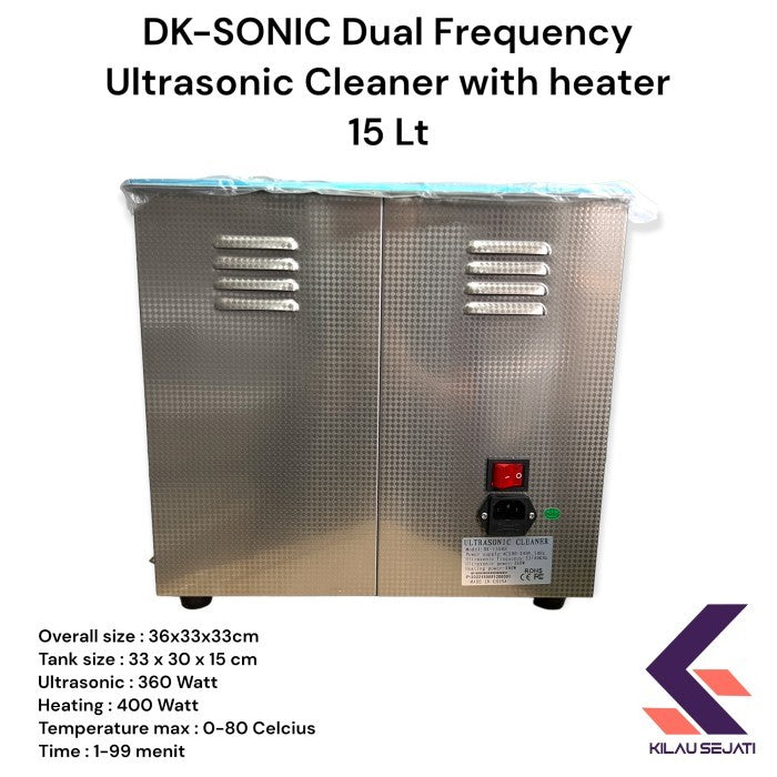 DK SONIC mesin pembersih ultrasonik dual getaran dengan pemanas 15 Lt