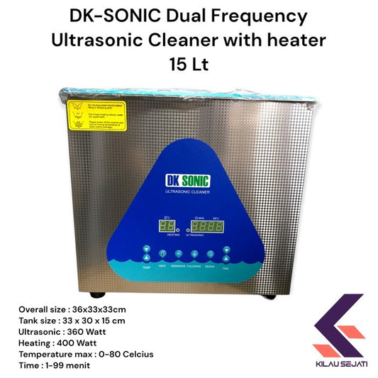 DK SONIC mesin pembersih ultrasonik dual getaran dengan pemanas 15 Lt